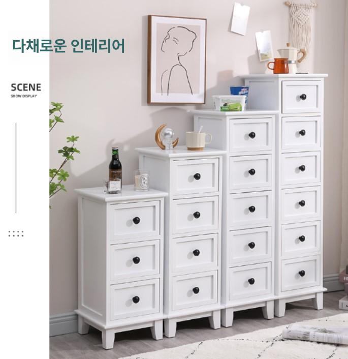 틈새 수납장 팬트리장 홈카페 주방 속깊은 팬트리 선반형 아이보리 3단 서랍 완전 조립 완료 - 상세 이미지 4