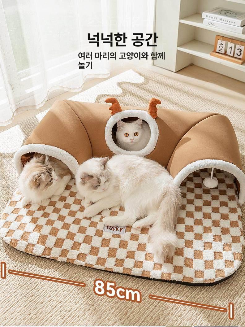 고양이 숨숨집 사계절 도넛 스크래쳐 접이식 무지개 통로 로미브라운 엘크 터널 침대 S 2.5kg이하 - 상세 이미지 3