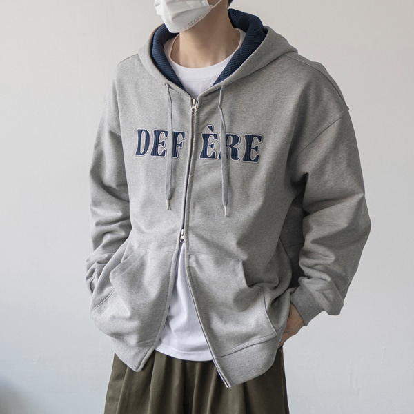 와플 후드집업 오버핏 남자 회색 후드집업 티 이미지 8