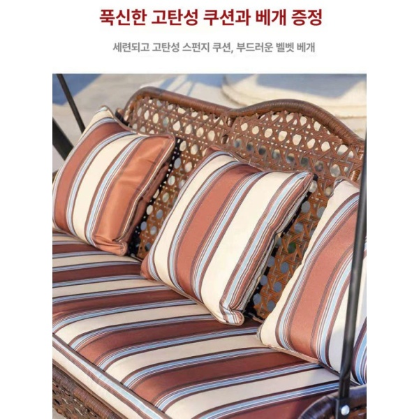 프리미엄 야외 그네의자 정원용 흔들벤치체어 테라스 실내 벤치 뉴 2세대 그네+쿠션+라탄 2인용 A - 상세 이미지 3