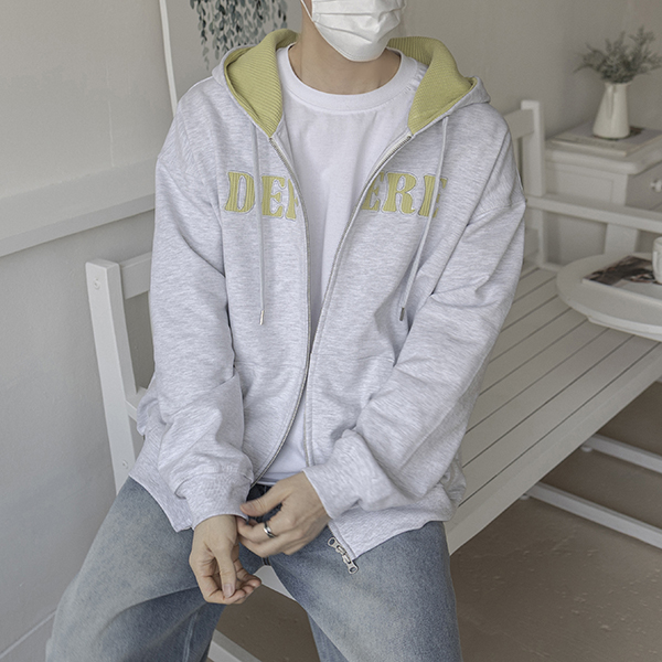 와플 후드집업 오버핏 남자 회색 후드집업 티 - 상세 이미지 4