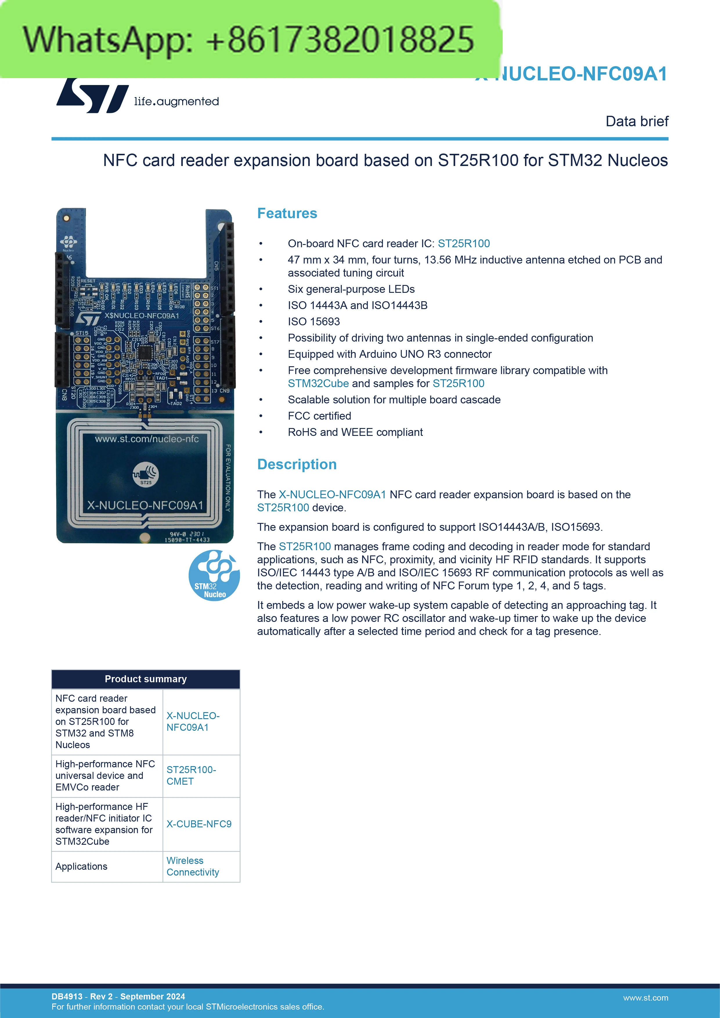 X-NUCLEO-NFC09A1 NFC 카드 확장보드 STM25R100 기반 STM32 Nucleos