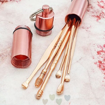 휴대용 원통 케이스 스테인리스 귀 청소 도구 세트 로즈골드 색상 위생 관리 개인