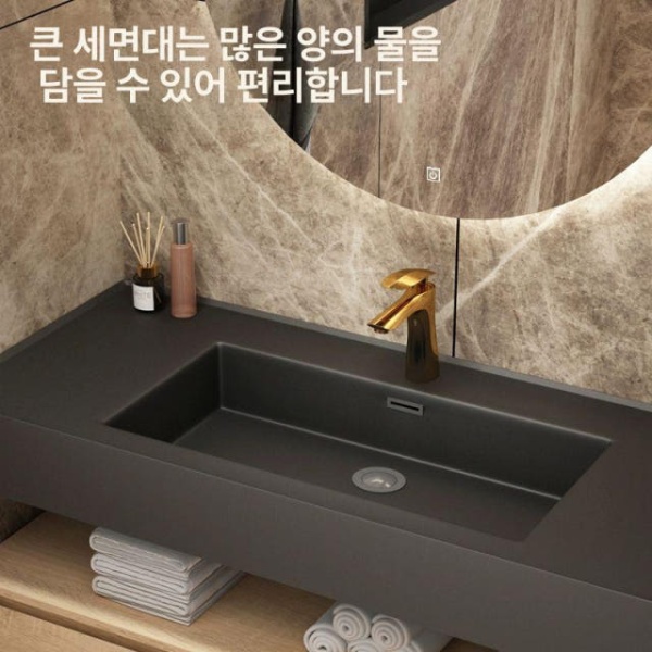 프리미엄 욕실 언더볼 캐비닛 하부장 벽걸이 일체형 건식 0.6m 나노 세면대x스마트 원형 거울 - 상세 이미지 3