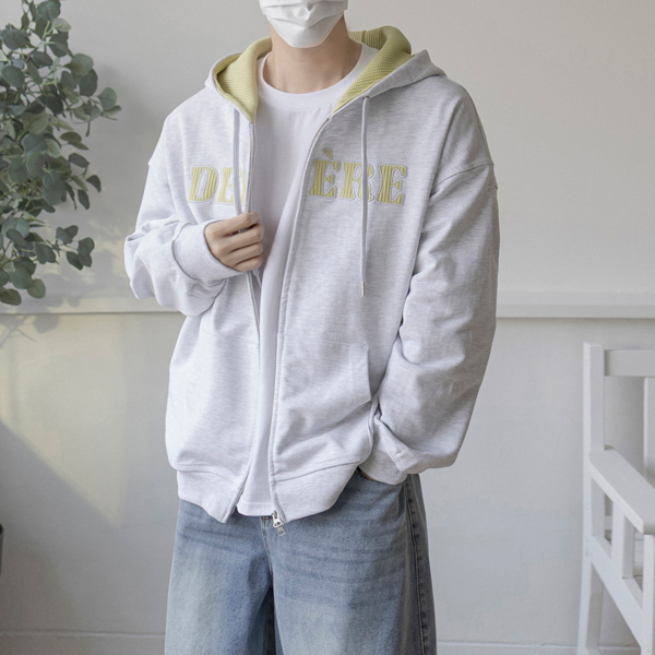 와플 후드집업 오버핏 남자 회색 후드집업 티 - 상세 이미지 5