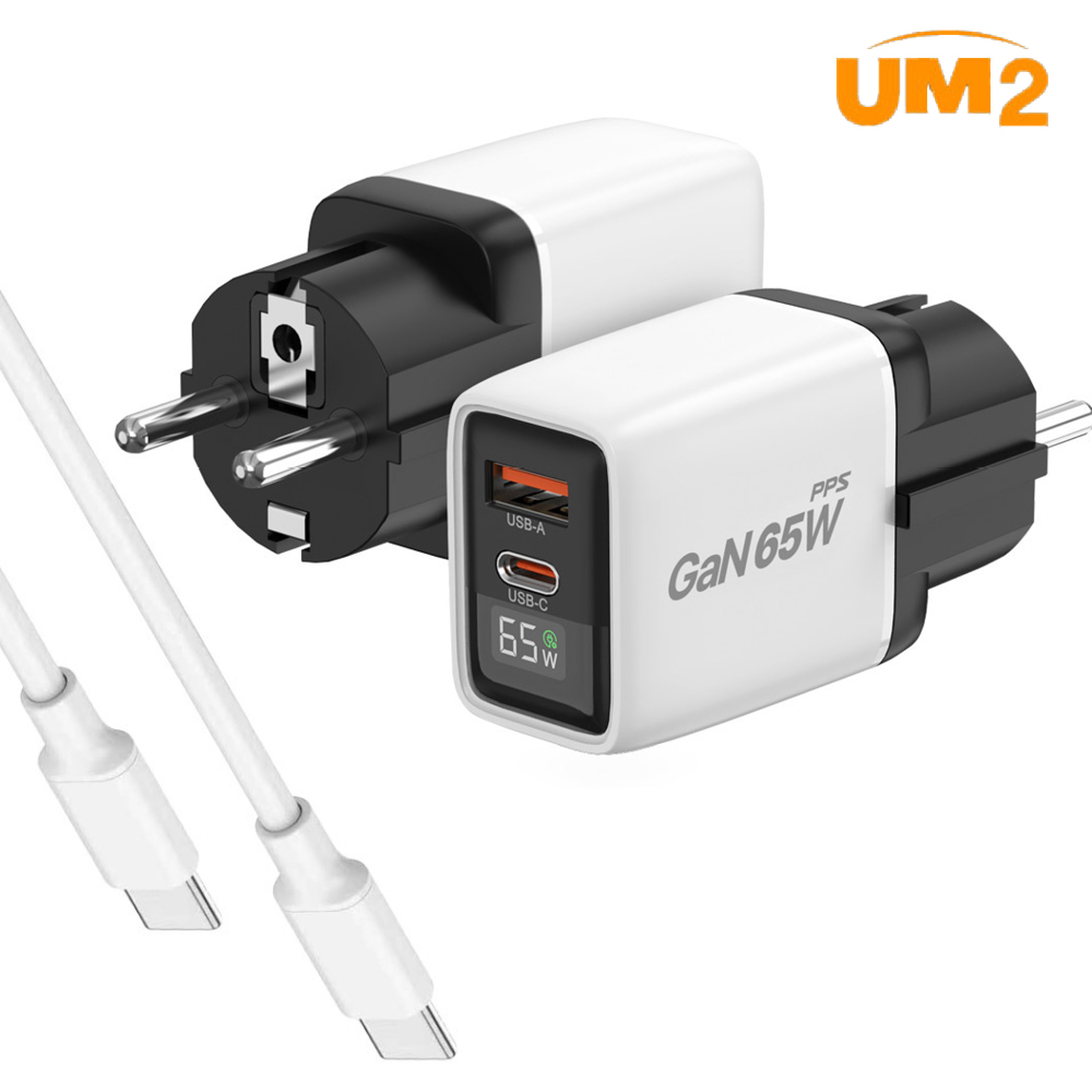 UM2 접지 릴타입 C타입 릴케이블 2포트 PD 멀티 고속충전기 PD65W-LED, 옐로우 - 상세 이미지 2