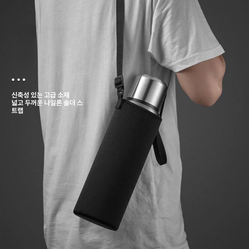 보틀 슬리브 휴대용 물병 파우치 물통 케이스 홀더 커버 블랙 400ml - 상세 이미지 4