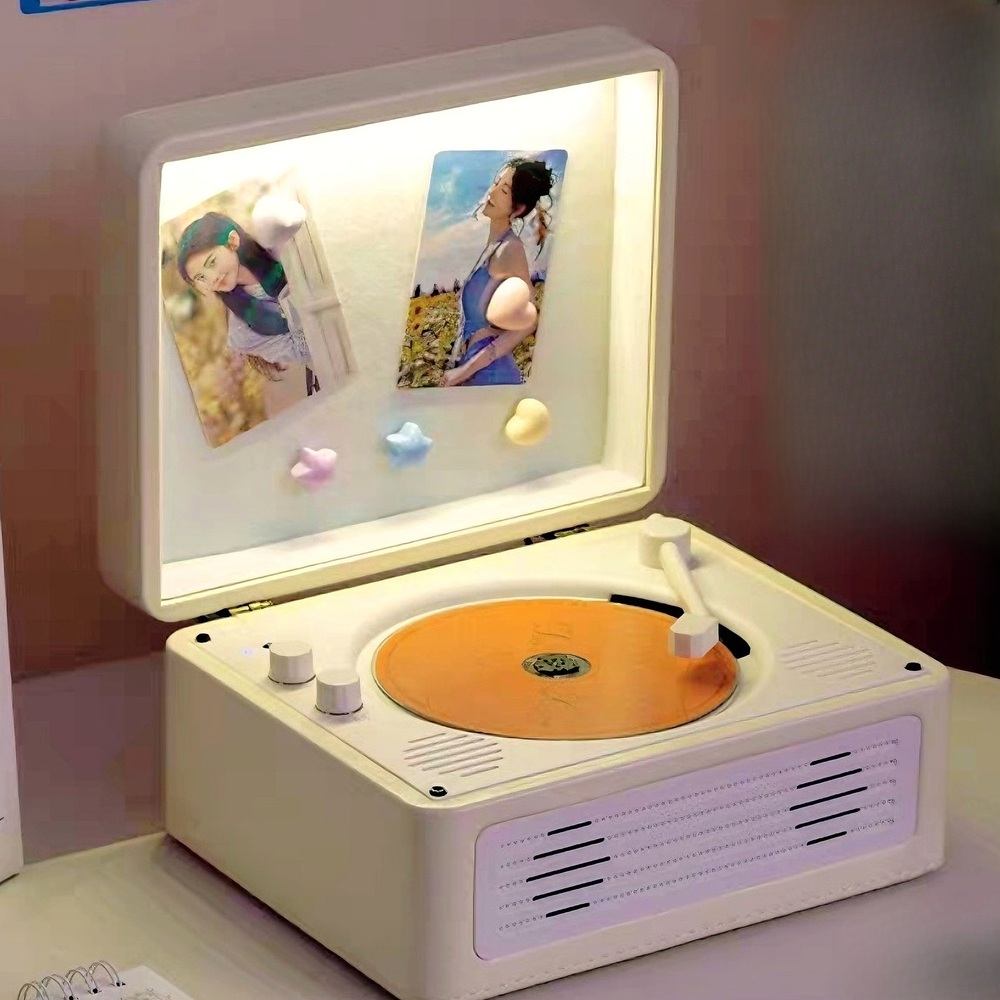 레트로씨디플레이어 CD 턴테이블 빈티지 블루투스 CDP 우드 원목 상판 마그네틱 문 화이트 - 상품 이미지