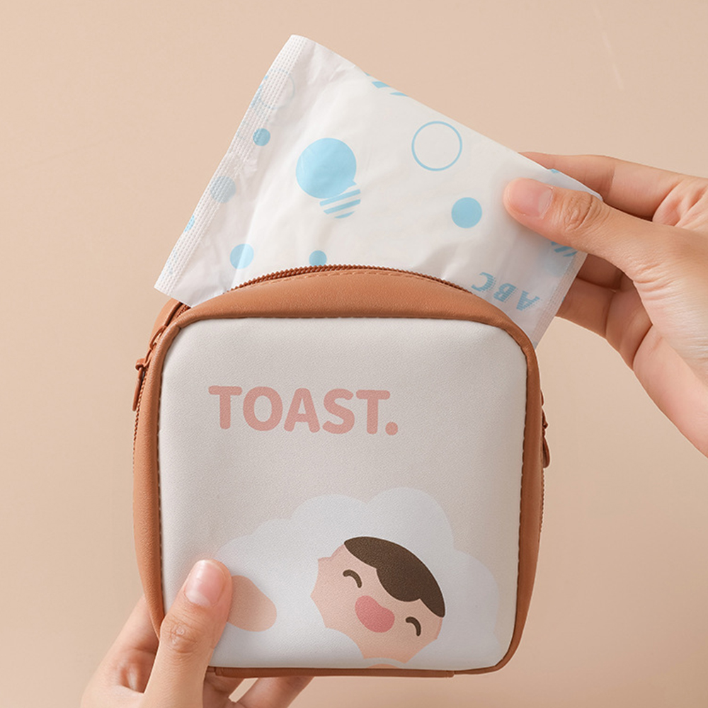 모노치 토스트 큐티 생리대 파우치 여행용 화장품 PU가죽 생활방수 - 상세 이미지 4