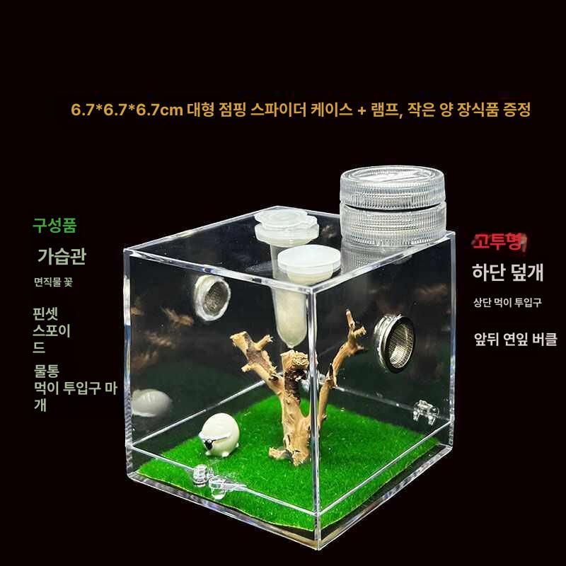 사마귀 파충류 거미 사육장 아크릴 애완 투명 곤충 번식 6.8cm 장식박스 조명 포함 작은양장식 - 상세 이미지 3
