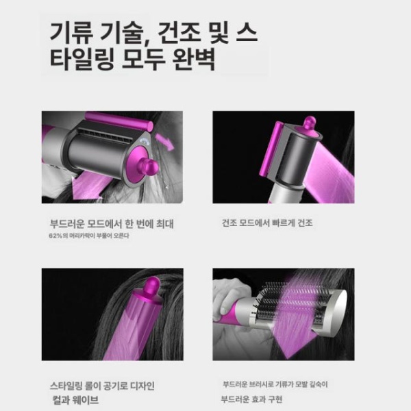 프리미엄 다기능 헤어스타일러 전기 스타일러 빗 고데기 컬링 스타일링 브러시 봉고데기 헤어드라이기 롤고데기 헤어드라이어 무선고데기 빗고데기 4개 세트 로즈레드 - 상세 이미지 2