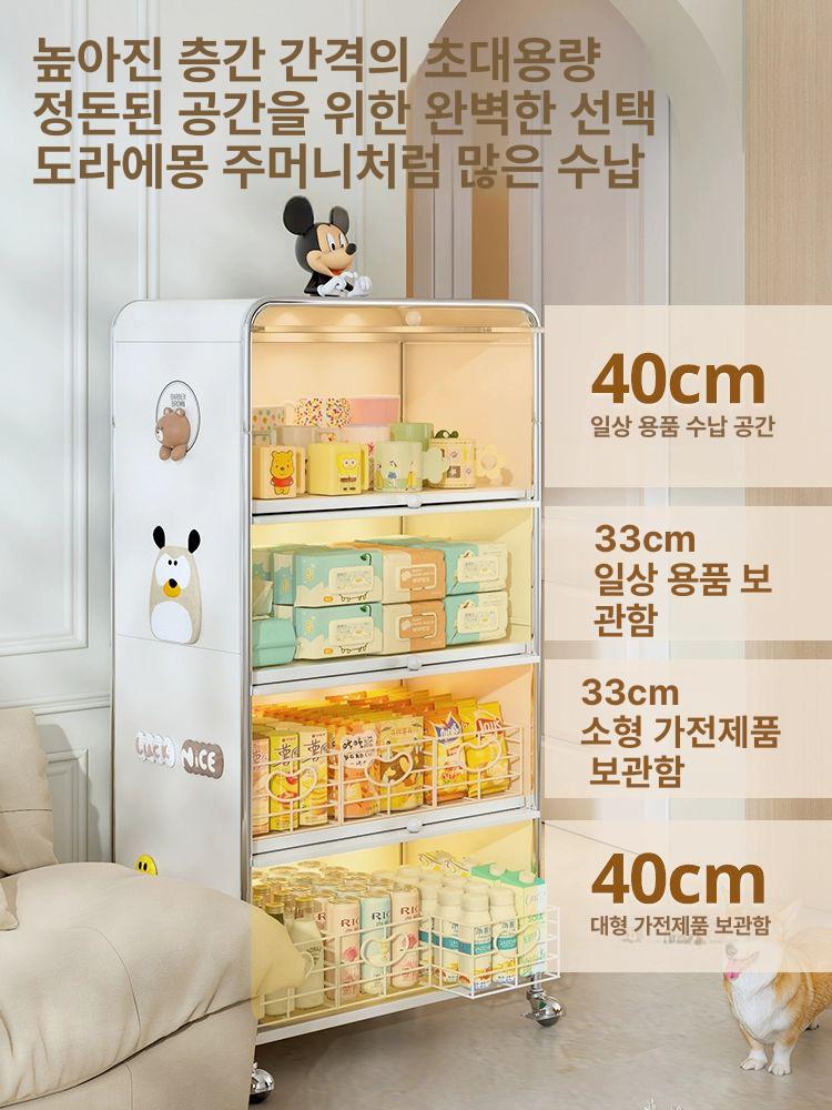 장식장 선반 철제 책장 다용도 보관함 원룸 수납 틈새 3도어 85길이x42깊이x123높이 50cm - 상세 이미지 4