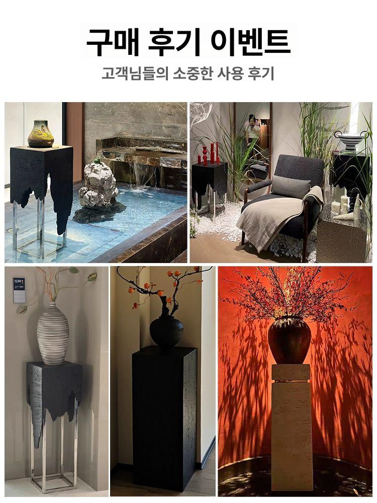 대리석 받침대 장식 베이스 미술관 전시대 북유럽 스타일 이중층 블랙 + 티타늄 링 35 35x70cm - 상세 이미지 2