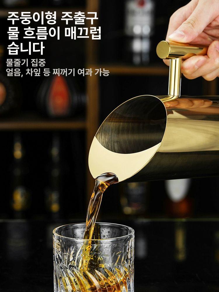 스테인레스 냉수 주전자 뚜껑이 끓는 용기 물병 커피 두꺼운 골드 소형 주전자 1L 평평한입구 - 상세 이미지 4