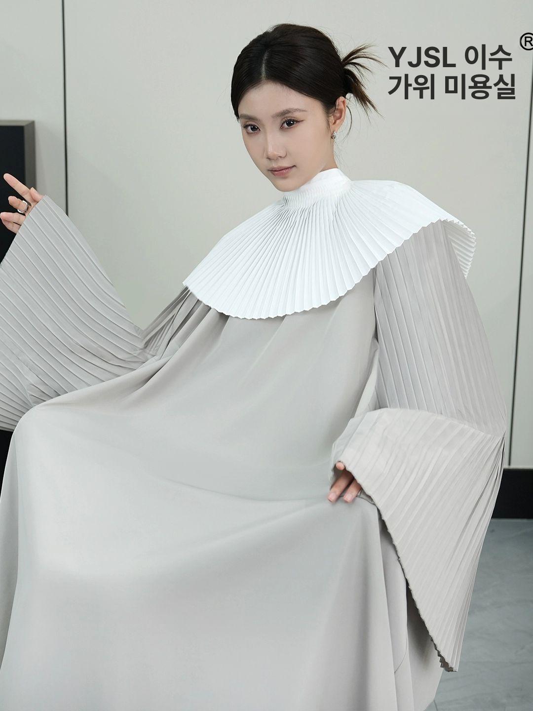 고급 미용실 커트보 미용가운 헤어커트 헤어샵 플리츠 왕 이발용 소매 커버 화이트 - 상세 이미지 2