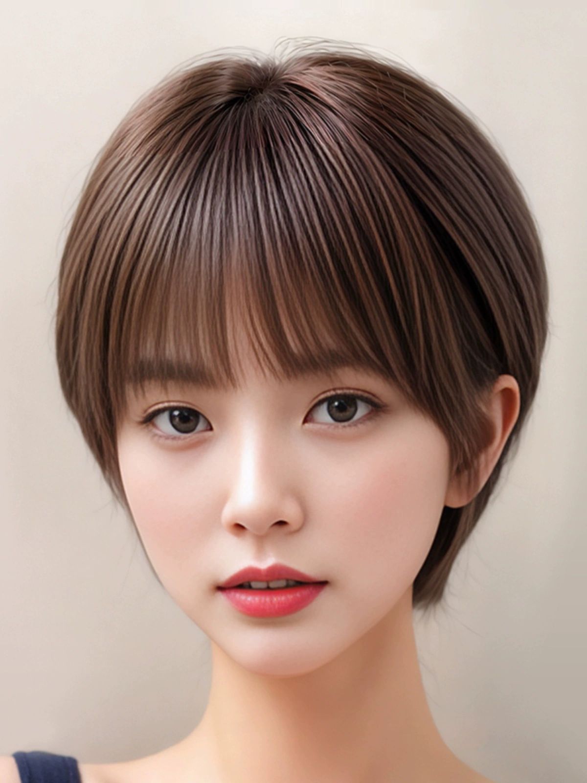 프리미엄 숏컷가발 티안나는 통가발 혼합 자연스러운 인모 전체 손뜨개 진갈색 - 상세 이미지 4