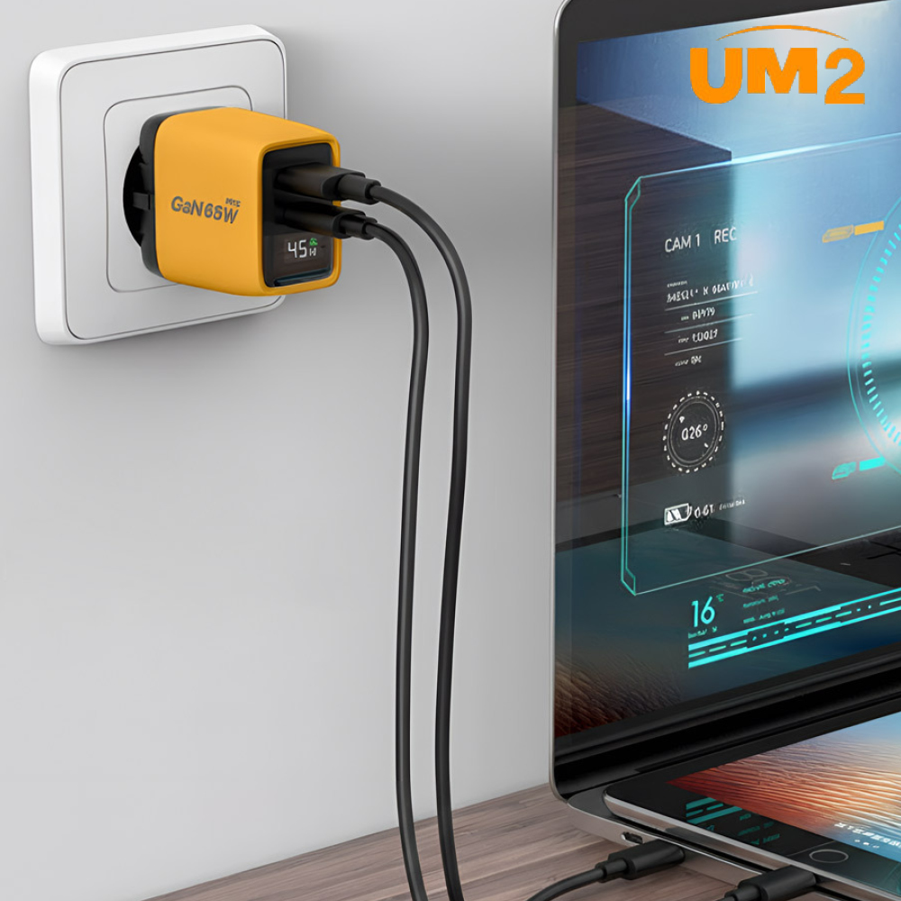UM2 접지 릴타입 C타입 릴케이블 2포트 PD 멀티 고속충전기 PD65W-LED, 옐로우 - 상세 이미지 4