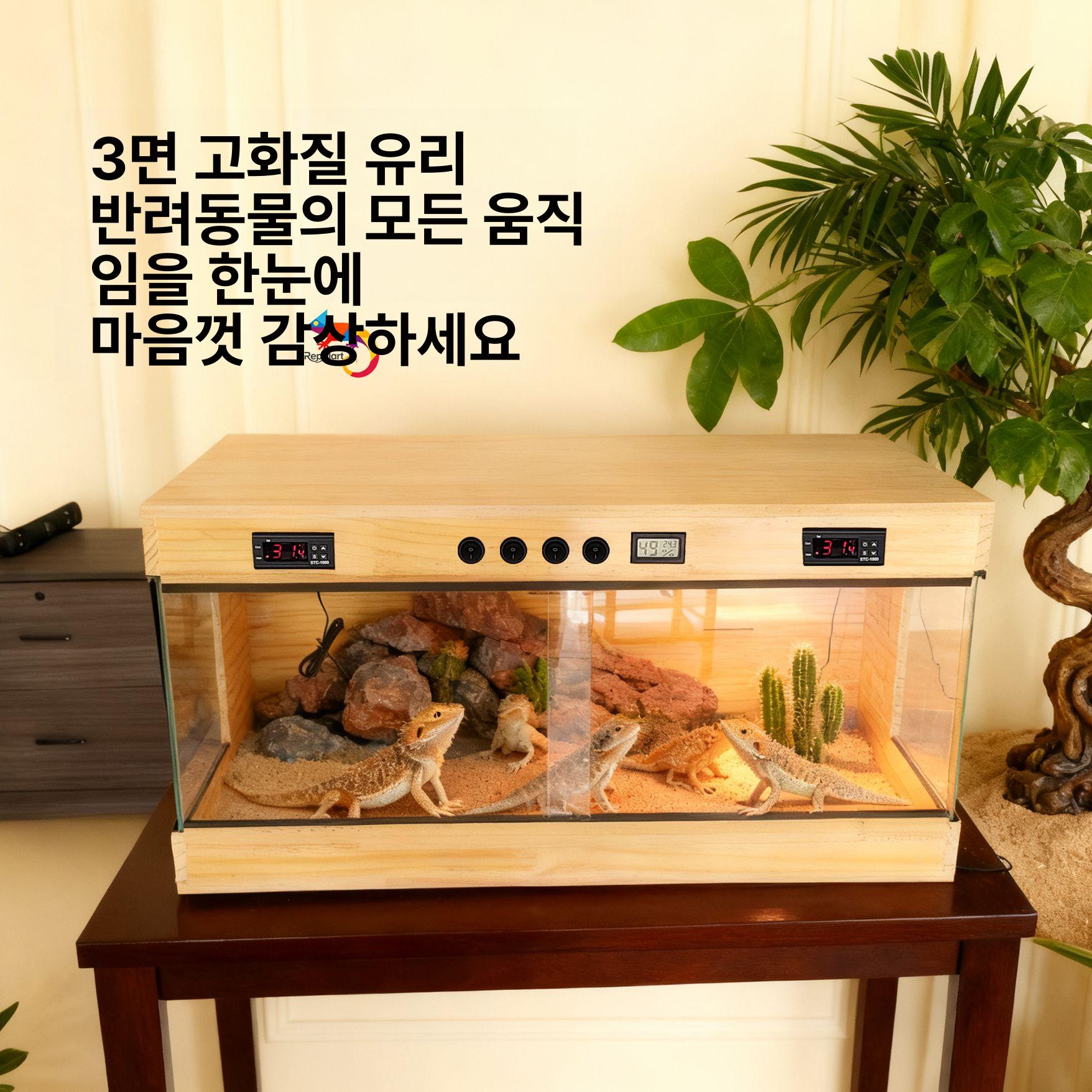 파충류 사육장 선루프 타입 크레스티드 게코용 원목 방수 이중 온도 조절 80 x 40x40cm - 상세 이미지 4