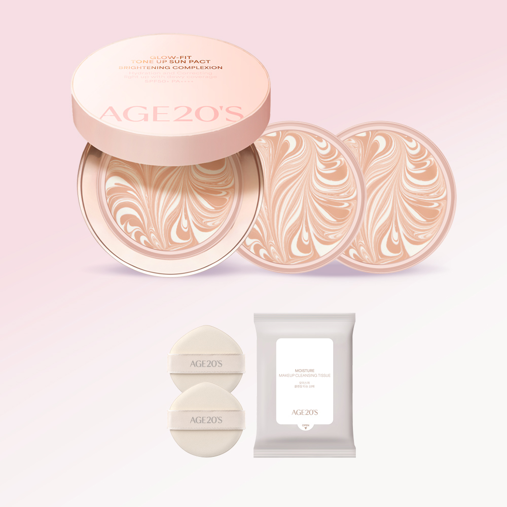 에이지투웨니스 글로우핏 톤업 선팩트 12.5g 본품+리필 2개 (+퍼프2매,클렌징티슈10매) SPF50+ PA++++ 파데프리 선쿠션 선크림 톤업크림 톤업쿠션 제품 이미지