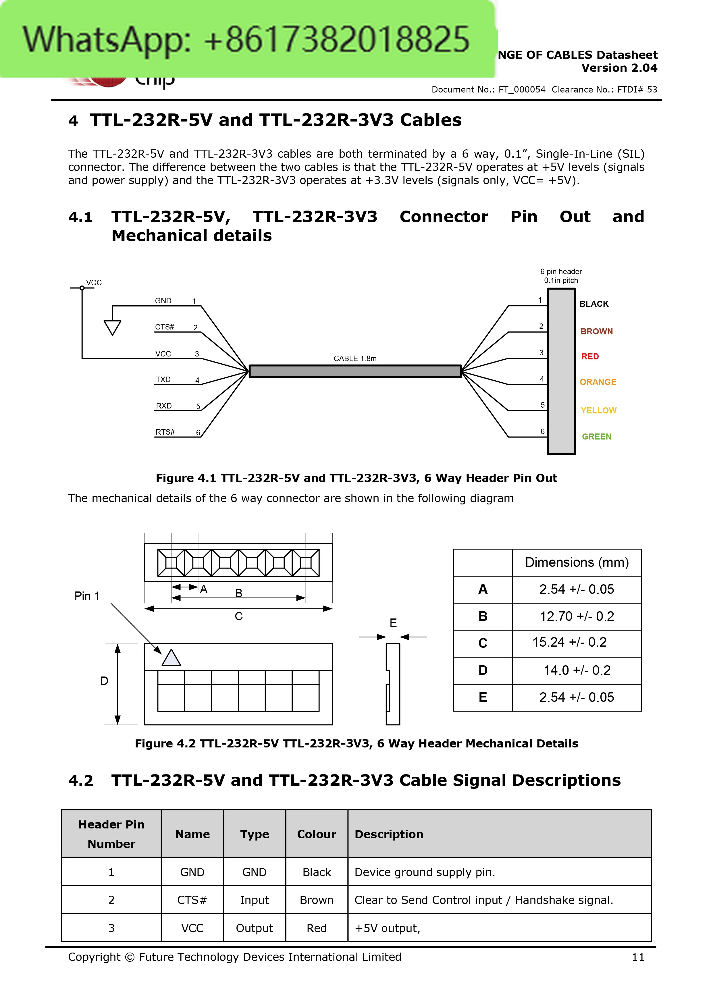 TTL-232R-3V3-WE 5V USB 케이블 레벨 UART 신호 FT232R