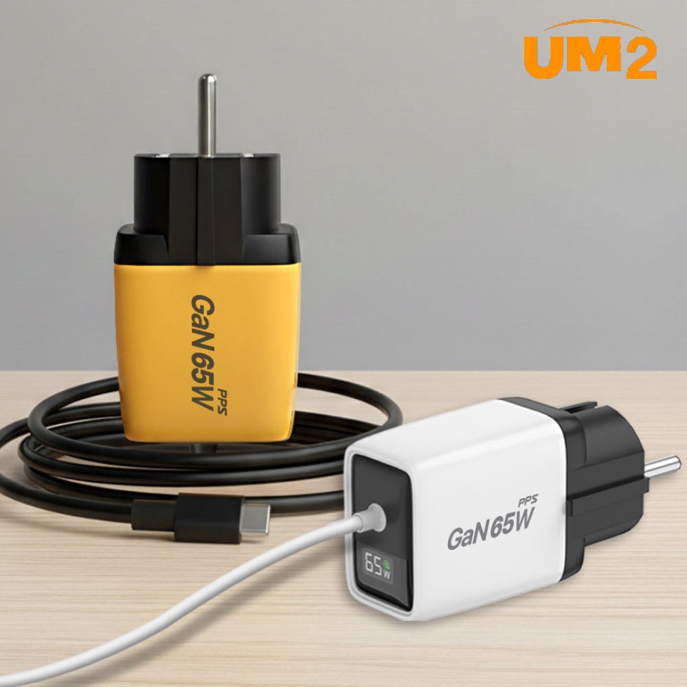 UM2 접지 릴타입 C타입 릴케이블 2포트 PD 멀티 고속충전기 CABLE-PD65W-LED, 옐로우 이미지 6