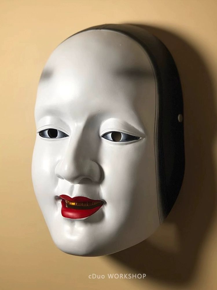 일본 노가쿠 가면 여성 할로윈 무표정 장식 공포 마스크 수지 손지로 [스트랩] - 상세 이미지 4