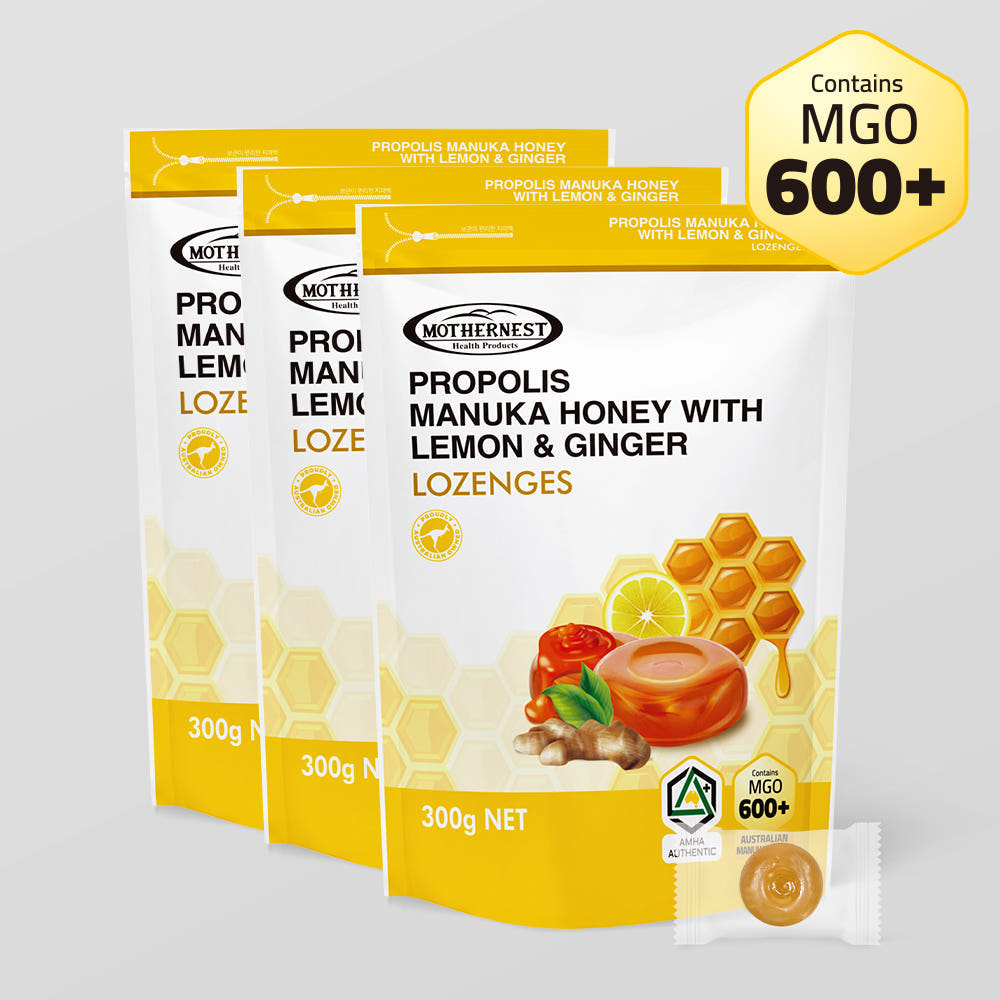마더네스트 호주산 프로폴리스 마누카허니 레몬진저 캔디 (MGO600+) 300g, 3개 - 상품 이미지