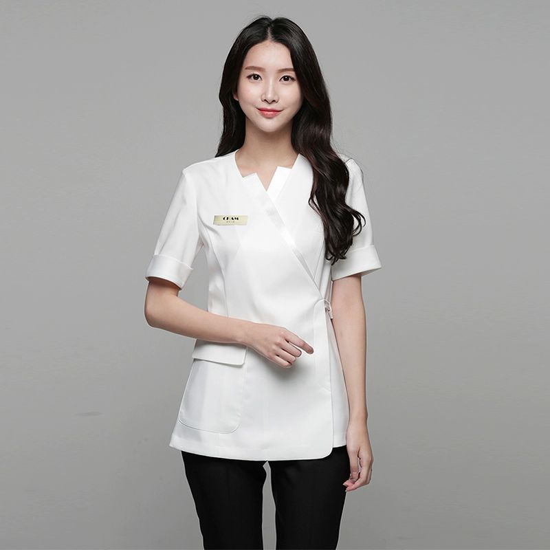 뷰티샵 피부 근무복 여성 데스크 에스테틱 화이트 7부 소매 단품 S - 상세 이미지 3