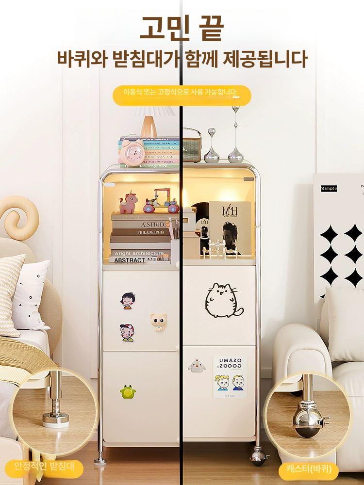 장식장 선반 철제 책장 다용도 보관함 원룸 수납 틈새 3도어 85길이x42깊이x123높이 50cm - 상세 이미지 5