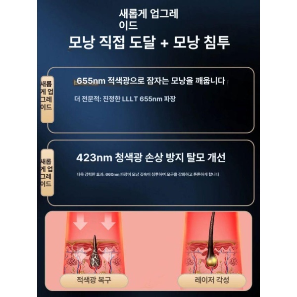 프리미엄 두피마사지기 탈모치료기 두피관리기 탈모관리기 레이저탈모 전동 두피 마사지 빗 레드 블루 라이트 헤어케어 진동 마사지 빗 - 상세 이미지 3