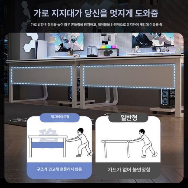 최고급 철제 사무용 게이밍 노트북 조립식 컴퓨터 더블 160cm 문화이트 인체공학 바퀴 블랙 - 상세 이미지 4
