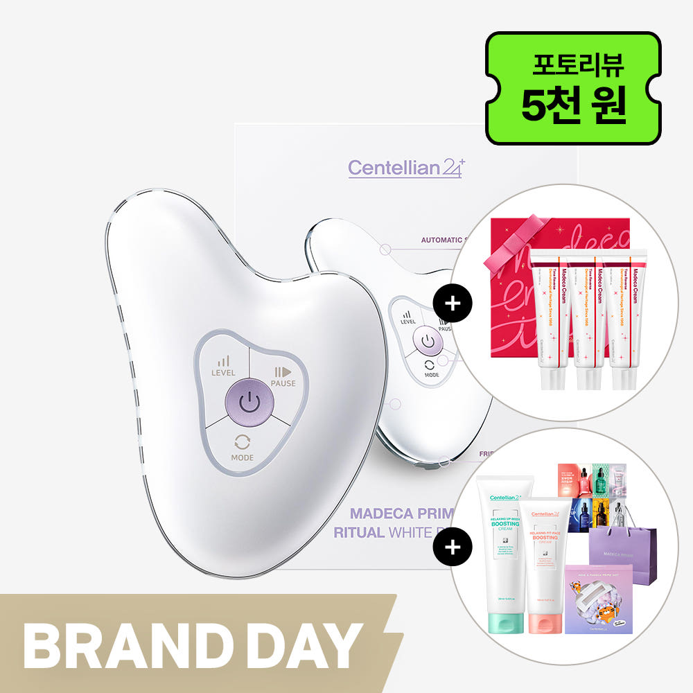 동국제약 센텔리안24 마데카 프라임 리추얼 화이트 펄+샤이닝 에디션 50ml 3개+페이스크림+바디크림+샤쉐6종+쇼핑백 / 얼굴 바디 승모근 종아리 어깨 고주파 괄사 마사지기 제품 이미지