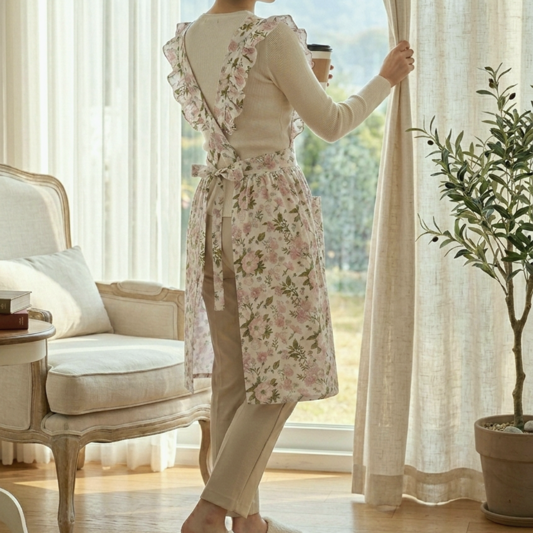 자스민 플라워 방수앞치마 여성 원피스 주방 프릴 신혼 집들이 선물