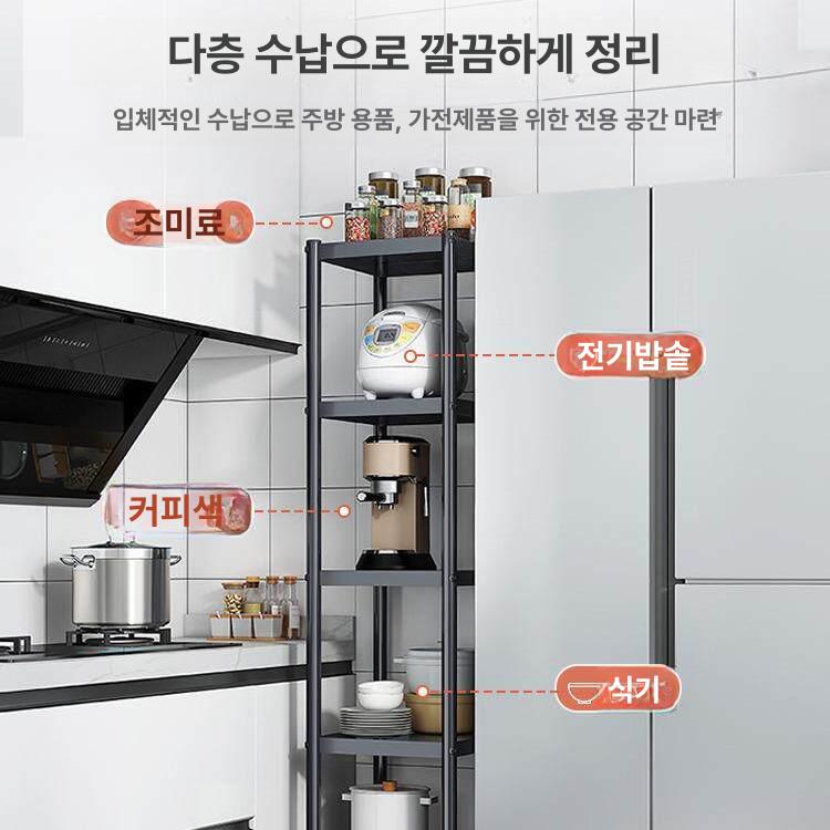 밥솥레일 선반 슬라이딩 수납장 렌지대 초두께 건메탈그레이 철제 - 상세 이미지 2