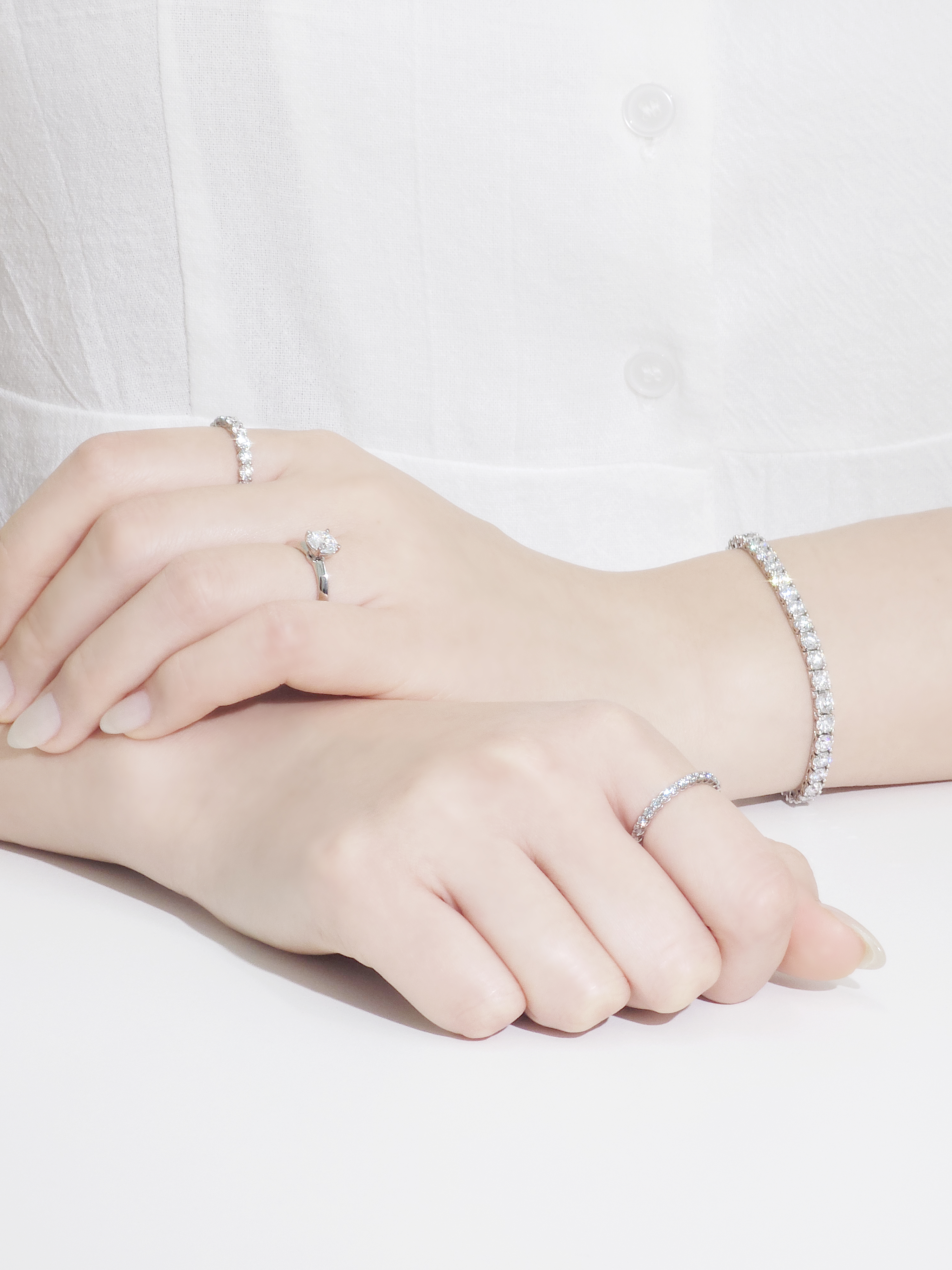 랩다이아몬드 가드링 반지 2mm 1부 쉐어드프롱 14k 이미지 2