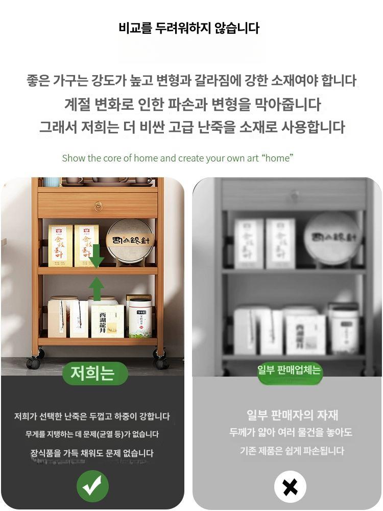 나무 원목 트롤리 트레이 목재 액세서리 우드 서랍 주방 정리 엔틱 서빙카트 미용실 - 상세 이미지 5