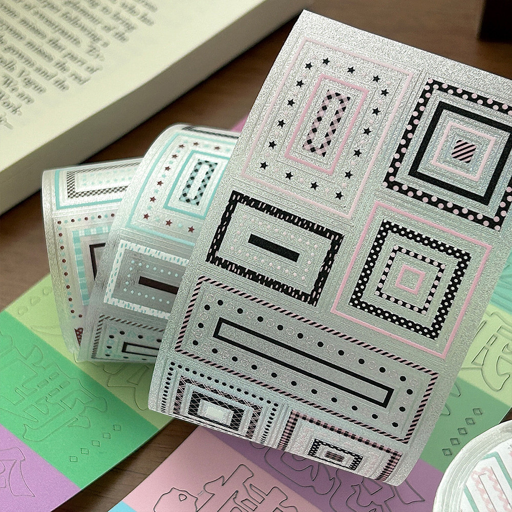 와카와카 별 사각 무늬 패턴 스티커 다꾸 마스킹테이프 무광 글자 이미지 2