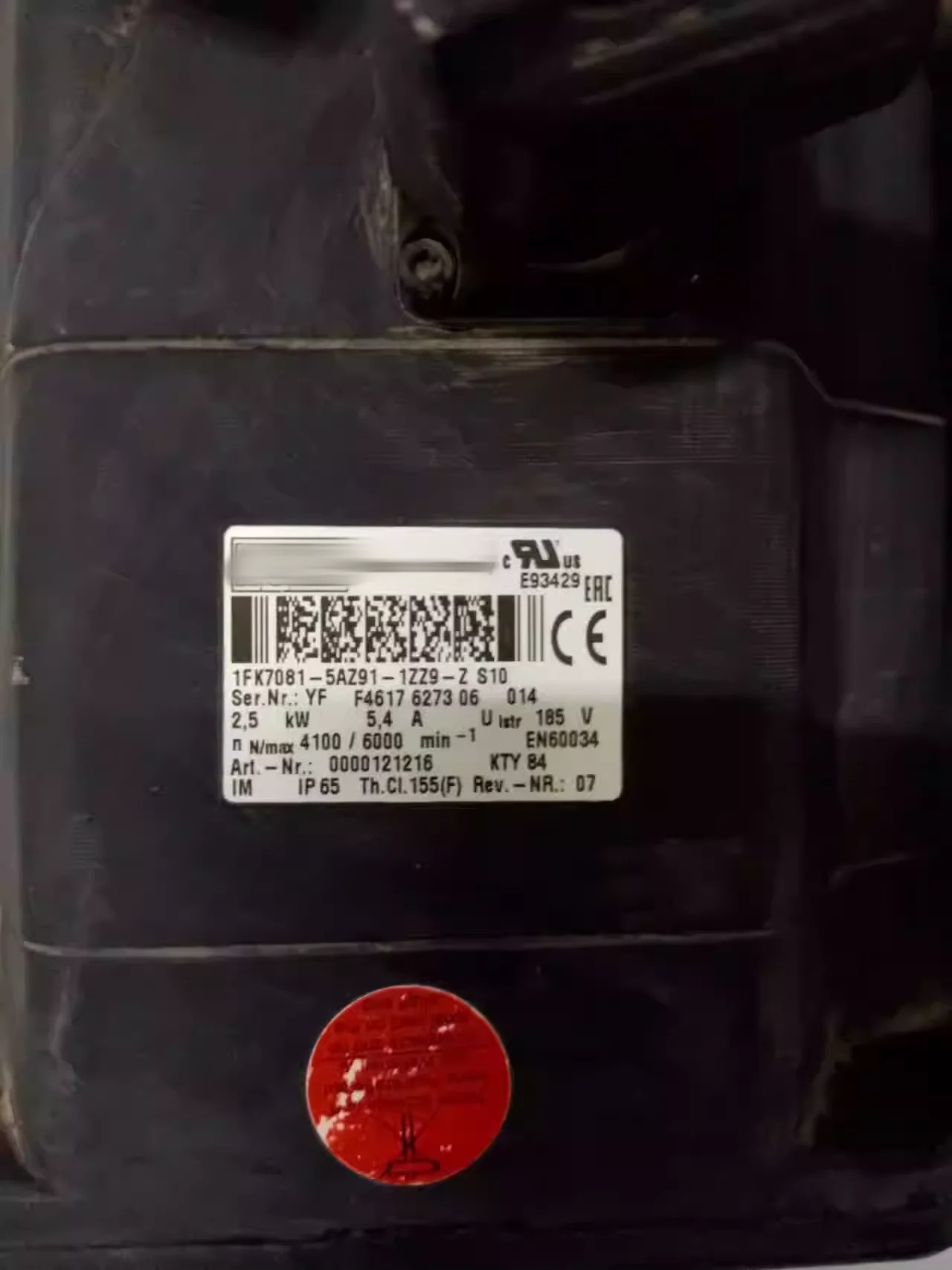 리퍼 서보모터 2.5kw 1FK7081-5AZ91-1ZZ9-Z 00121216 00-121-216