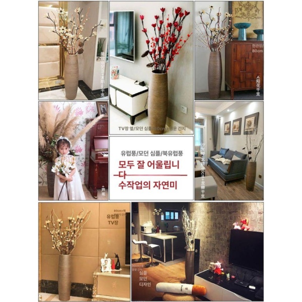 고급스러운 빈티지 라인 화병 도자기 거실 현관 복고풍 항아리 장식 베란다 꽃꽂이 60cm 해바라기 꽃다발 드래곤 윌로우 세트 - 상세 이미지 4