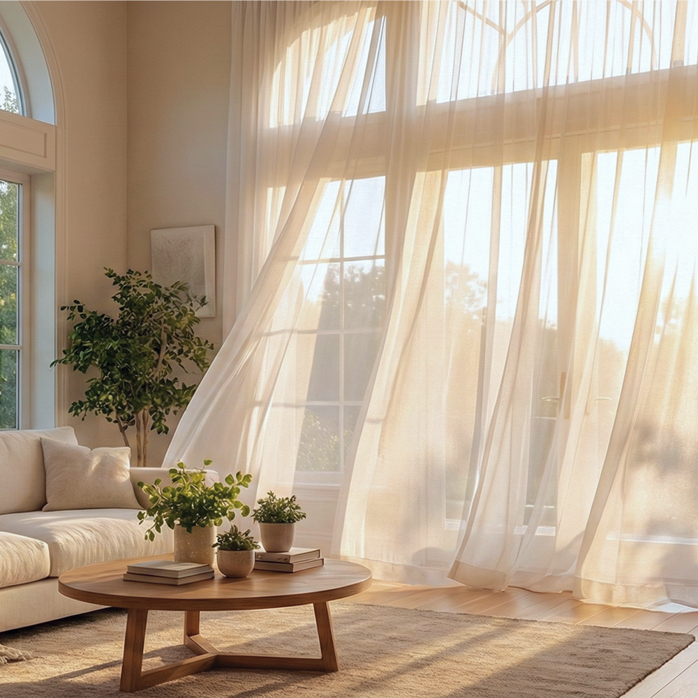 [난연/방염] 형상기억 화이트 프리미엄 쉬폰커튼 이음선 없는 나비주름 맞춤제작 차르르 커튼