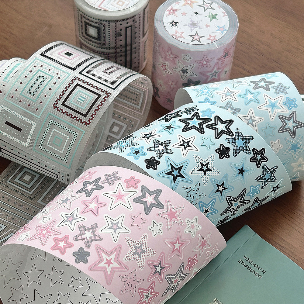 와카와카 별 사각 무늬 패턴 스티커 다꾸 마스킹테이프 무광 글자 이미지 1