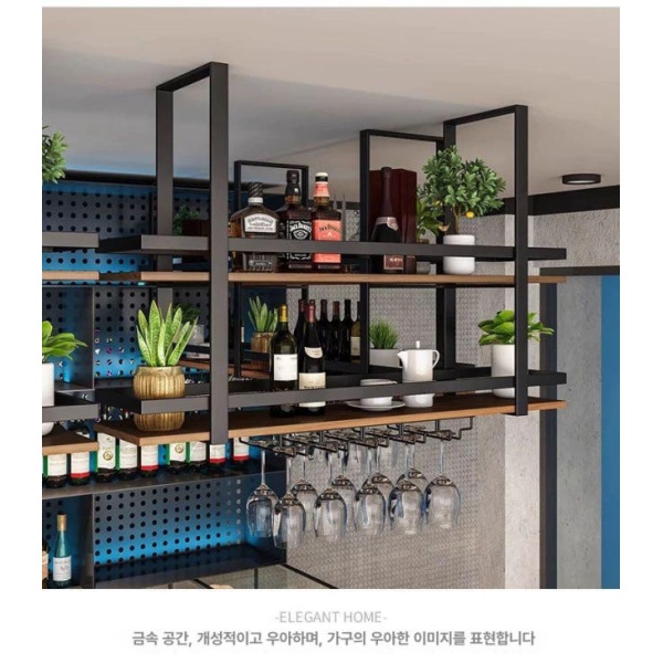 모던 철제 천장형 와인바 선반 카페 수납 진열장 행잉 80 x 30 80 x 30 x 80 - 상품 이미지