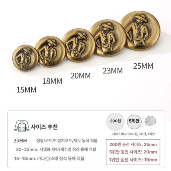 럭셔리 빈티지 금장단추 스웨터 양복 단추 4p 1 주름지 골든옐로우 15mm 3개 1 골든옐로우 15mm 3개 - 상세 이미지 2