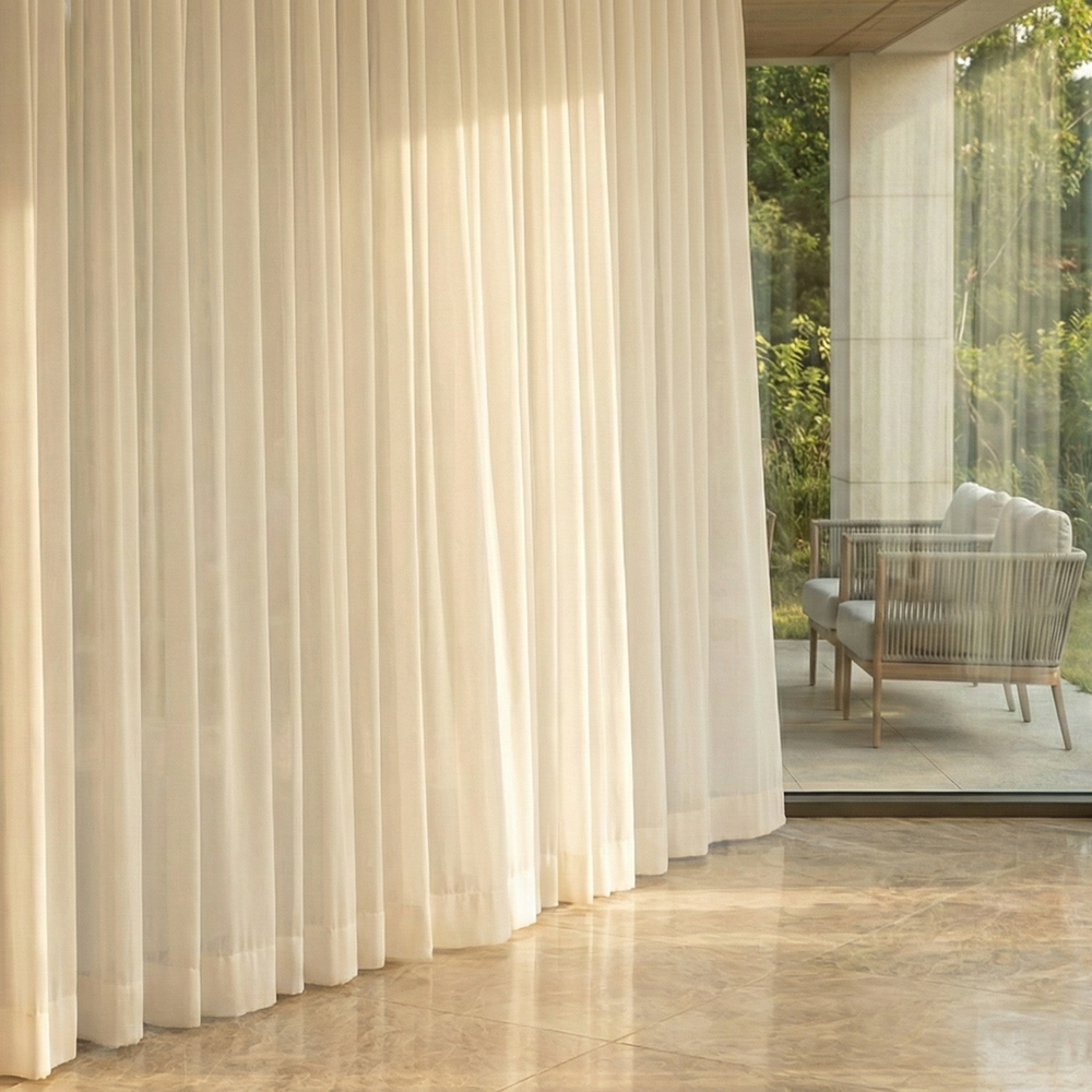 [난연/방염] 형상기억 화이트 프리미엄 쉬폰커튼 이음선 없는 나비주름 맞춤제작 차르르 커튼