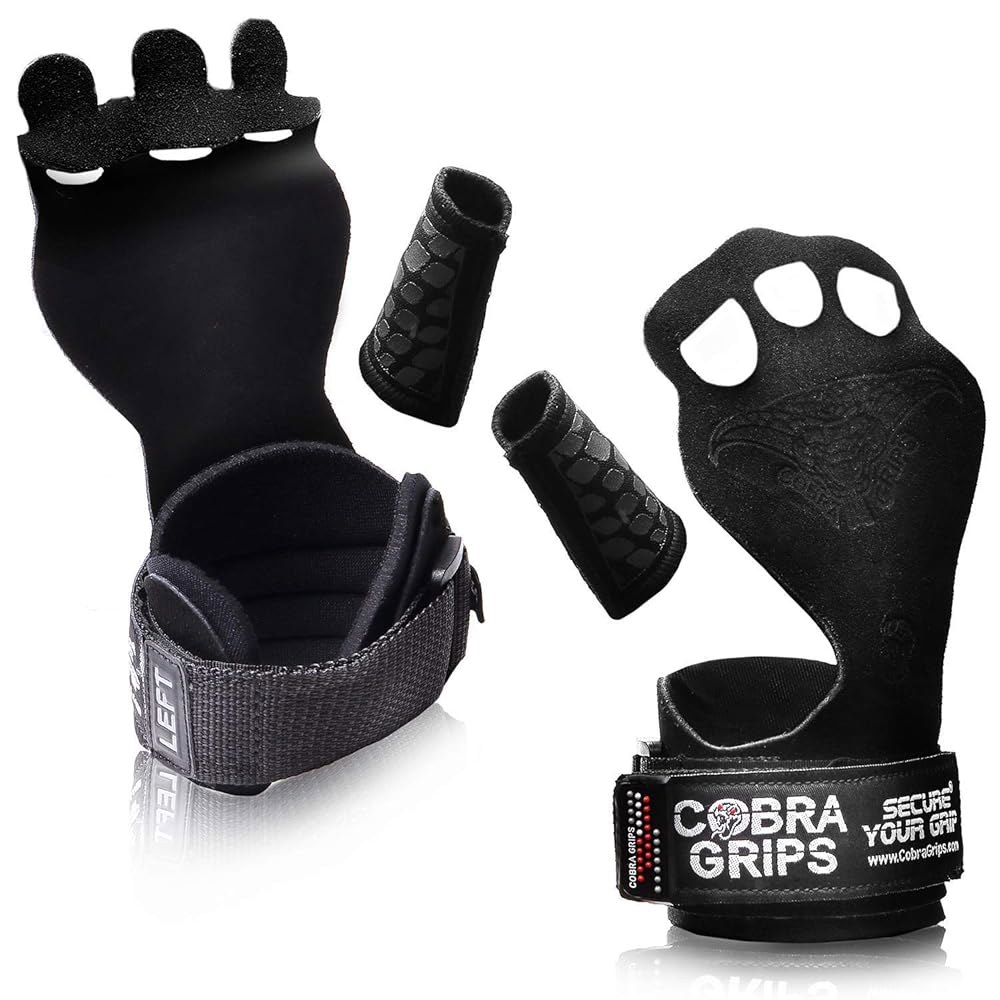 Cross Training Grips 최고의 체조 굳은살 누벅 10.8-12.7cm(4.25-5인치), 보호합니다. 블랙 및 물집 턱걸이 (미디엄 가죽) 손을 풀업으로부터 역도 - 상품 이미지