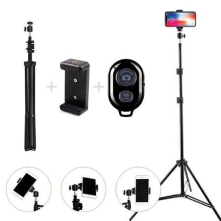 핸드폰 2미터 스탠드 삼각대+파우치+거치대+리모콘 풀세트 2m