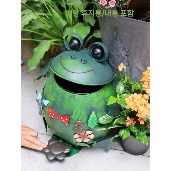 튼튼한 야외 철제 대형 분리수거함 공원용 드럼통형 정원 쓰레기통 귀여운 개구리 귀여운 개구리 정원 쓰레기통 - 상세 이미지 2