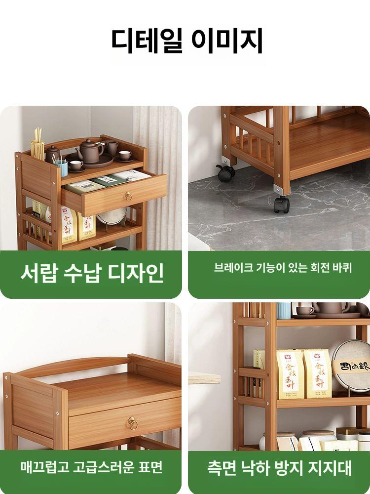 나무 원목 트롤리 트레이 목재 액세서리 우드 서랍 주방 정리 엔틱 서빙카트 미용실 - 상세 이미지 3