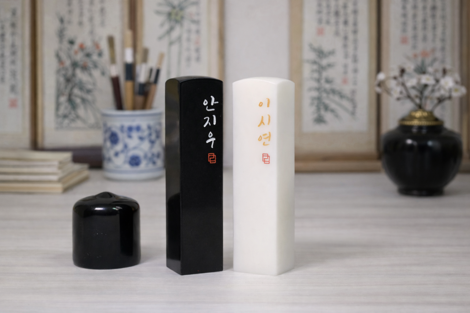 수제도장 세로위 네임 인감도장 심플 아기 단체 졸업 기념 선물 - 상품 이미지