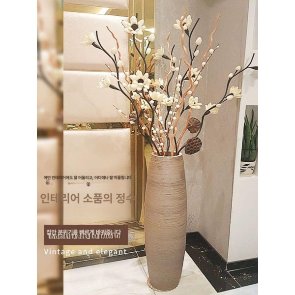 고급스러운 빈티지 라인 화병 도자기 거실 현관 복고풍 항아리 장식 베란다 꽃꽂이 60cm 해바라기 꽃다발 드래곤 윌로우 세트 - 상세 이미지 2